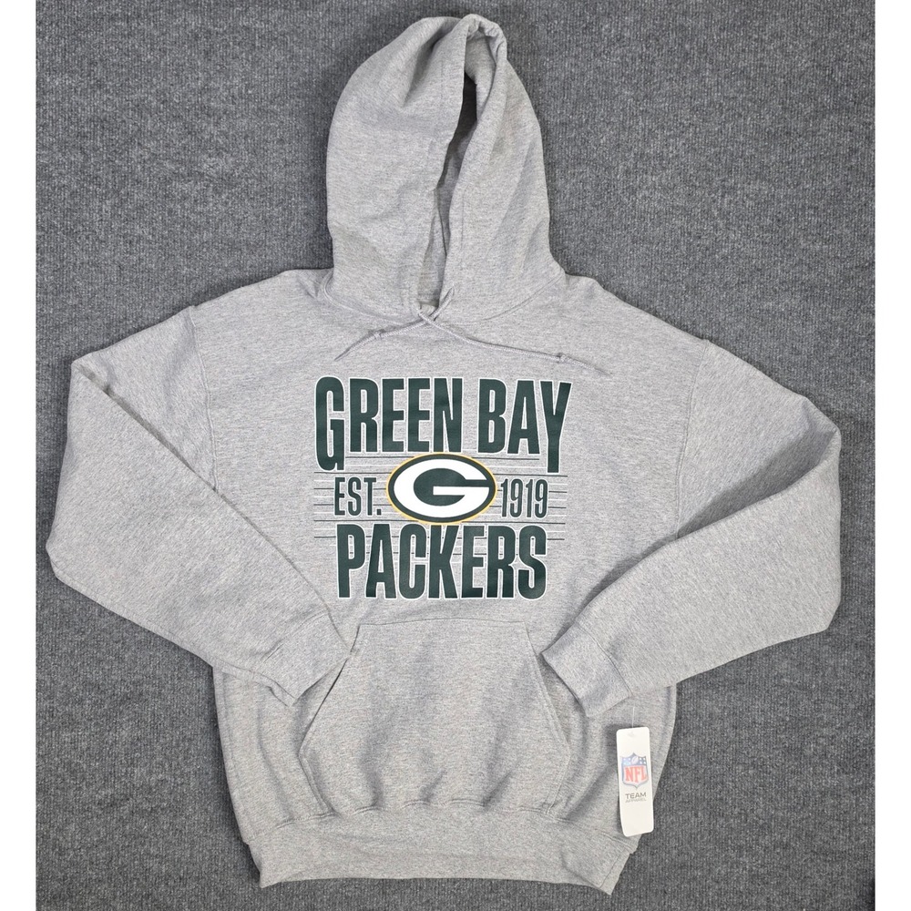 NFL Green Bay Packers Hoodie Mens Medium Gray Est 1919 Graphic Sweatshirt NWT